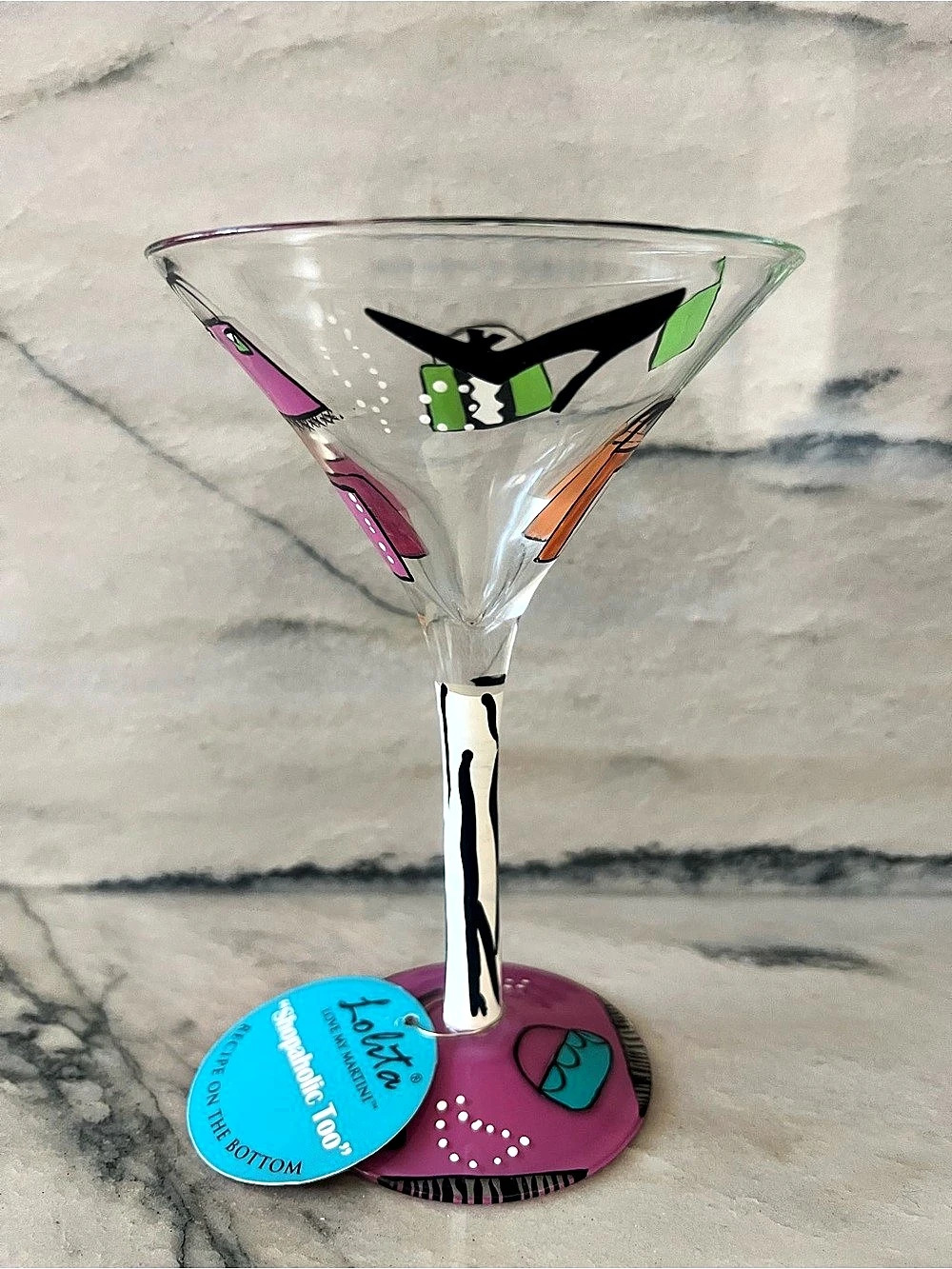 Lolita Shopaholic Too Hand-Painted Martini Glass Pink & Black